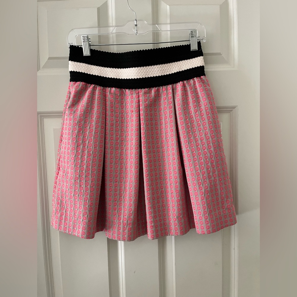 Anthropologie Maeve Ballad Swing Skirt Pleated Embroidered Geometric Print Small